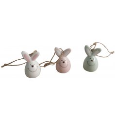 Adorable ceramic hanging decorations pastel easter bunny face. Measures approx 3 x 5 cm