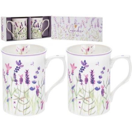 Purple Lavender Set Of 2 China Mugs