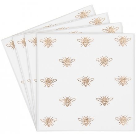 Gold Bees Mirrored Coasters, Set of 4