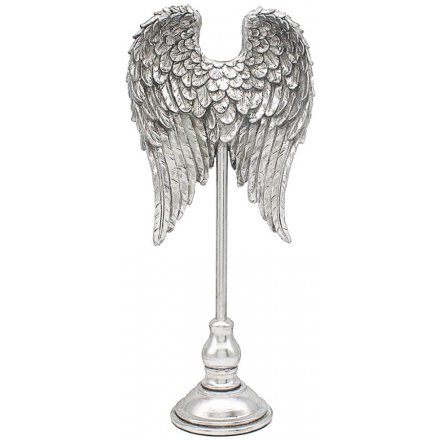 Silver Art Angel Wings On Stand, 45cm