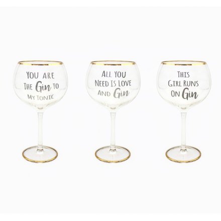 Quirky Balloon Gin Glass with gold trim and 3 slogan options