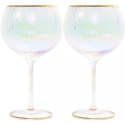 21 cm Pair of Ribbed Lustre Gin Glasses