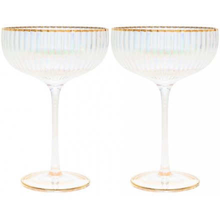 18 cm Pair of Ribbed Lustre 'Coupe' Champagne Glasses