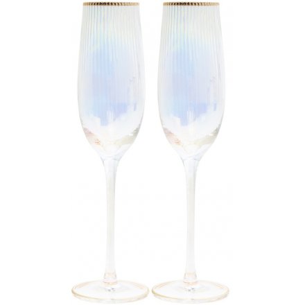 26 cm Pair of Ribbed Lustre Champagne Flutes