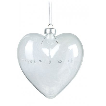 Feather Filled Glass Heart 