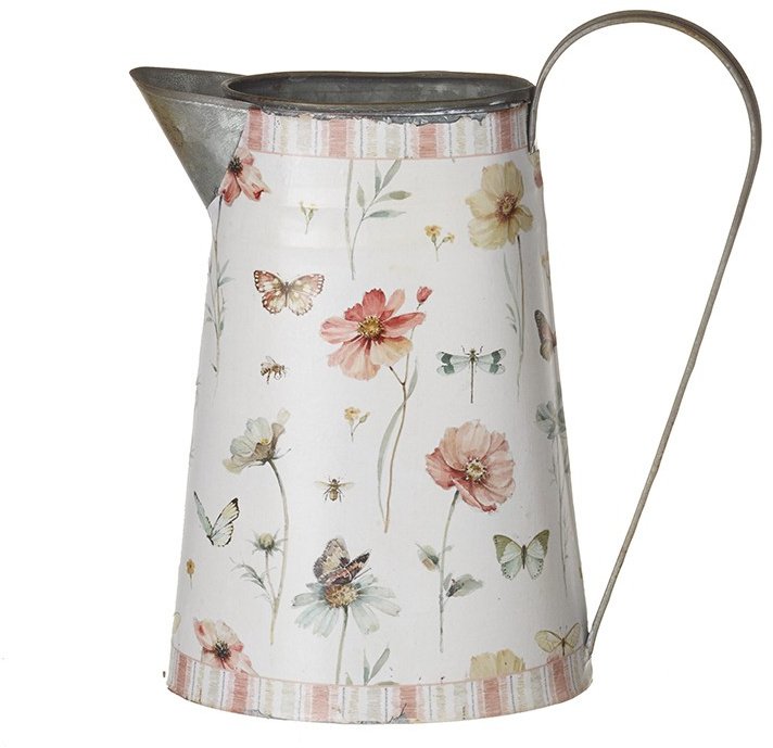 MBF468 / Vintage Print Metal Display Jug Flowers & Butterflies 48299
