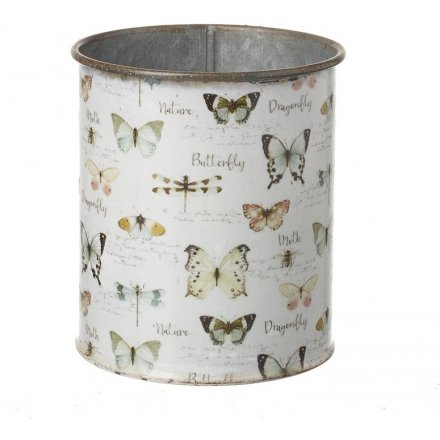 10 cm Round Metal Container with Butterfly Print