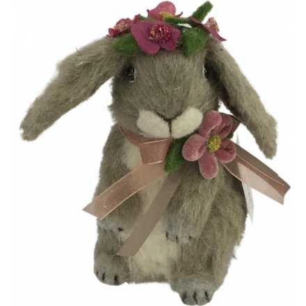 Fuzzy Bunny With Floral Accents 20 cm 