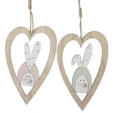 Hanging Wooden Heart With Abstract Bunny Insert