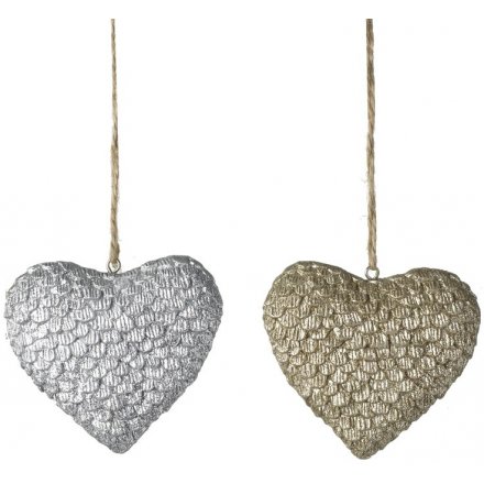 Hanging Heart Ornament In Gold or Silver