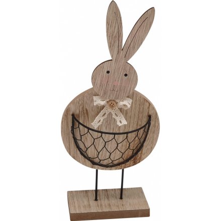 Wooden Bunny With Basket 28 cm