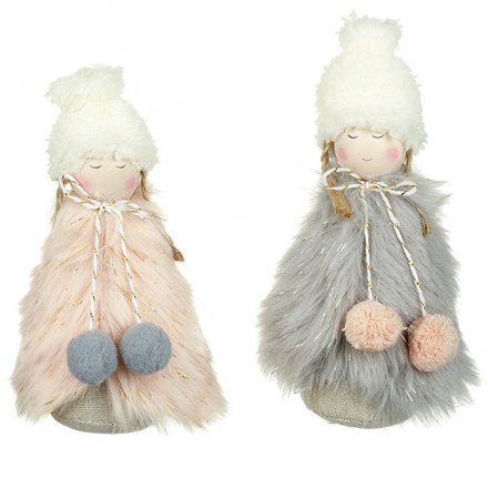 Pink/Grey Faux Fur Angels 18 cm