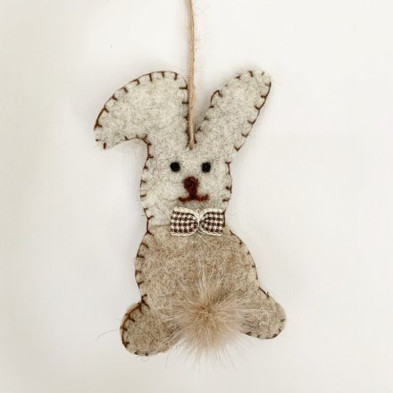 12 cm Grey Hanging Woollen Rabbit 
