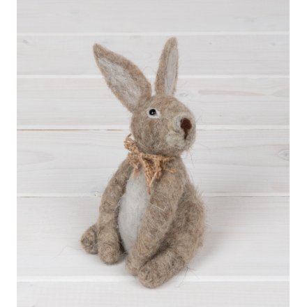 Grey Felt Bunny With Bow Tie 11cm