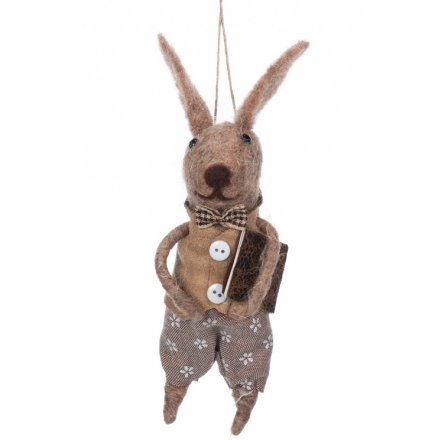15 cm Hanging Woollen Bunny - Jasper 
