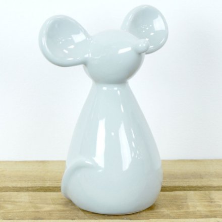 Grey Ceramic Mouse, 10cm 