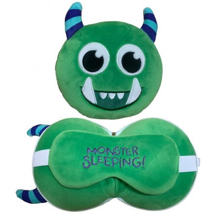 Monstarz Plush Green Monster Travel Pillow Mask Set 17 cm