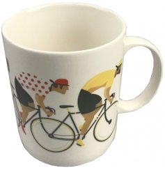 Bone china mug with image of cyclists in a race from the cycle works range