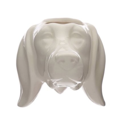 Modern white ceramic dachshund dog head shaped wall planter, suitable for outdoor use