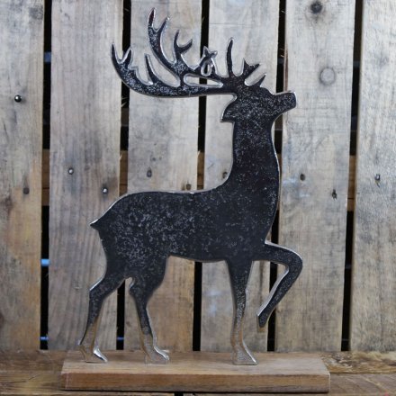 Aluminium Reindeer On Wood Base, Small