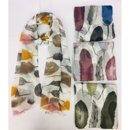 4 Assorted Feather Print Scarf 183 cm