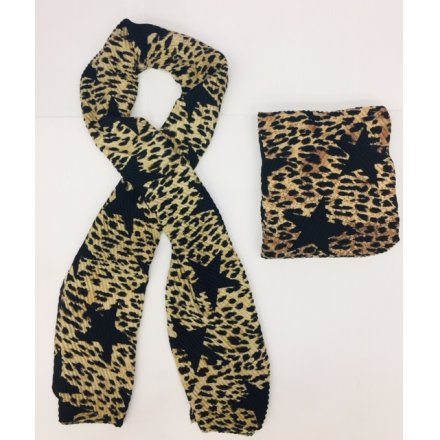 Soft Crinkle Scarf Cheetah Print with Stars 190 cm