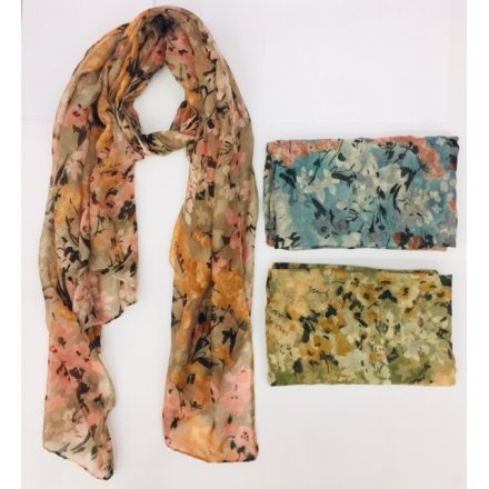 Floral Print Coloured Scarf in 3 Colours 183 cm 
