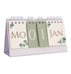  this sage green and cream toned flip calendar will be sure to place perfectly on any desk! 