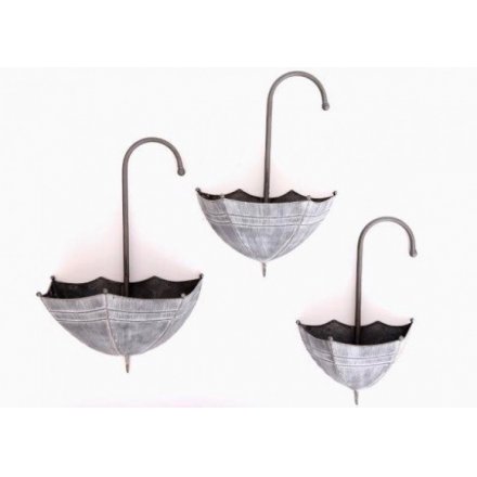 45cm Set of 3 Love Grows Here Umbrella Style Zinc Metal Wall Planters