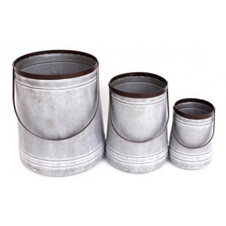 Potting Shed Zinc Metal Bucket Planters Set of 3, 33cm 