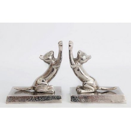 26.5cm Silver Luxe Cat Book Ends 