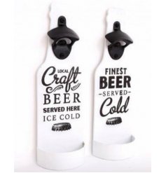 Practical metal wall mounted beer bottle opener. Approx size 32 x 10 x 5 cm