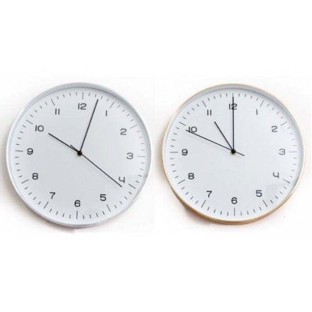   A sleek and stylish assortment of Silver and Gold toned wall clocks 
