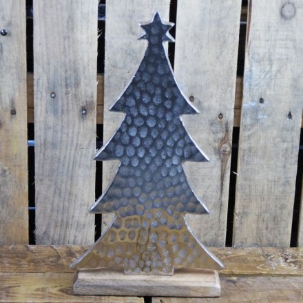 28cm Christmas Tree Ornament Hammered Aluminium 
