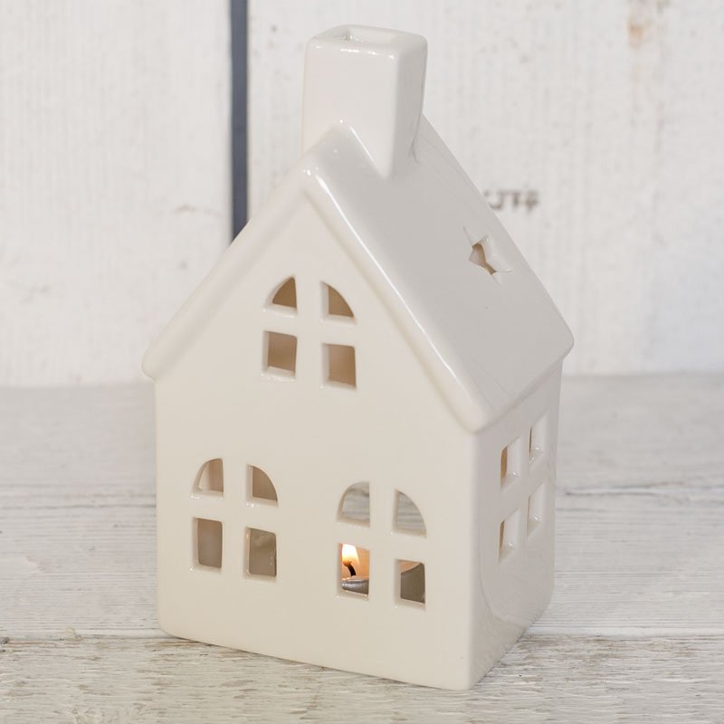 Large White Ceramic Cottage Tealight Holder 16 cm 48456 Christmas