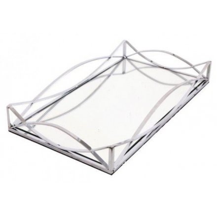 Elegant art deco inspired rectangular mirrored tray, measures approx 35 x 20 cm