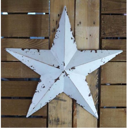 43 cm Large Metal Barn Star White