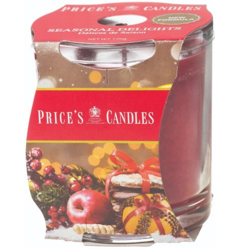 A fine quality scented candle with a seasonal delights fragrance made bespoke to Price's Candles.