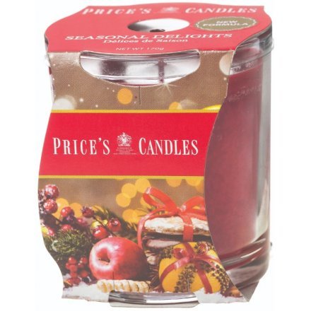 A fine quality and beautifully scented seasonal delights candle by Price's Candles.