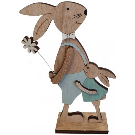 Wooden Rabbit In Dungarees, 20cm 