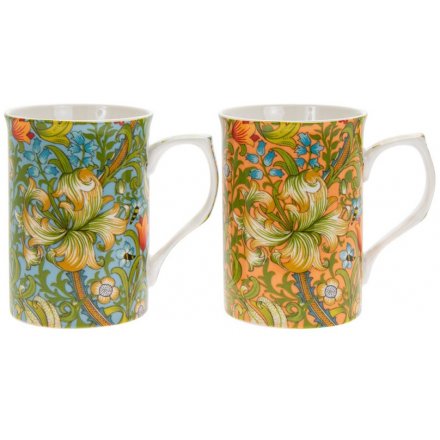 Golden Lily Printed Set of 2 Mugs 