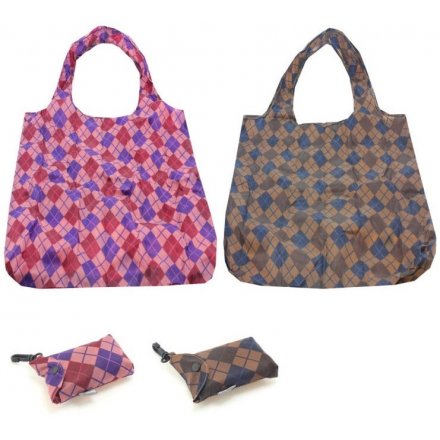 A mix of 2 stylish fold away clip bags in bold and neutral diamond designs.