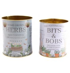   A set of sized metal tins with a 'Potting Shed' Theme 
