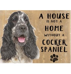  A small magnet with a distressed beige background and a cute dog print 