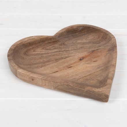 Natural Woodgrain Heart Tray, 25cm 