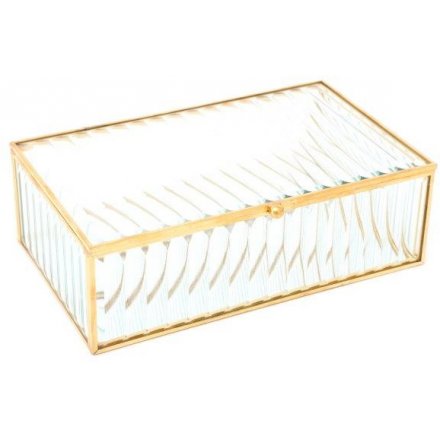 Ridged Glass Gold Trinket Box, 20cm 