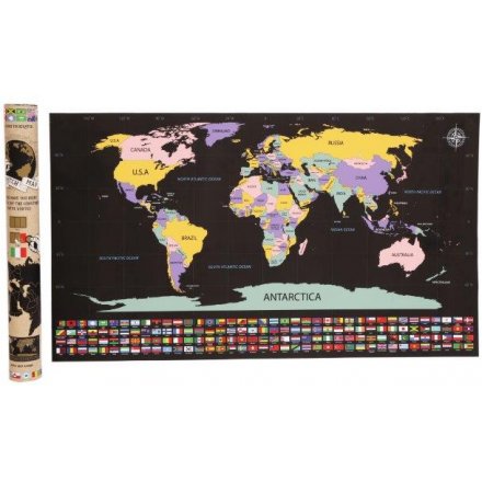 World Scratch Map With Flags, 80cm 