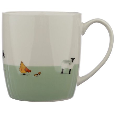 A charming watercolour farm animal illustration presented on a mug from the new Willow Farm range.