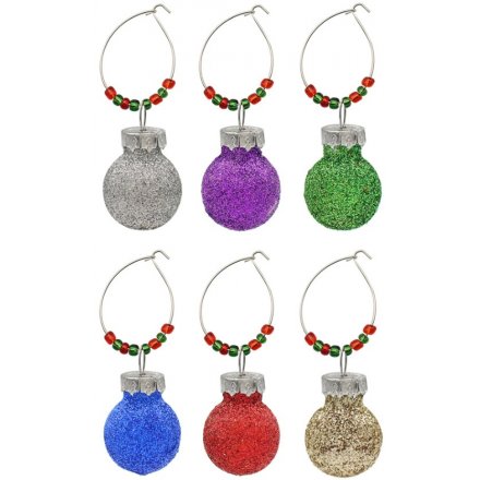 Set of 6 Bauble Wine Glass Charms