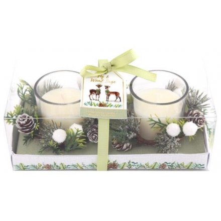 Fig And Wood Sage Candles With Foliage, 6cm 